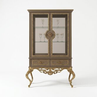 Goldene Vitrine Barock Rokoko Möbel Schrank Glasschrank Regale Vitrinen
