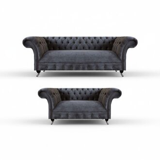 Grau 2x Sofas Wohnzimmer Couch Möbel Einrichtung Polstermöbel Chesterfield