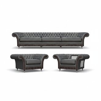 Grau Designer Polstermöbel Garnitur 3tlg Chesterfield Wohnzimmer Polstersitz