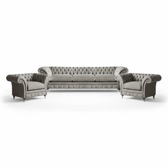 Grau Luxus Modern Sofa Set Komplett 3tlg Polstersofas Chesterfield Wohnzimmer
