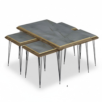 Grau MDF Edelstahl Couchtisch mit Beistelltischen modern und elegant