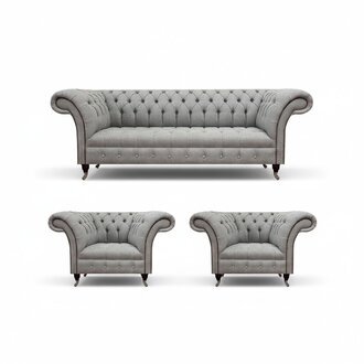 Grau Modern Sofa Set Chesterfield Design Polster Stoff Wohnzimmer Einrichtung