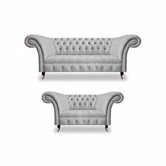 Grau Moderne Textil Möbel Wohnzimmer 2x Sofas Chesterfield Polstermöbel
