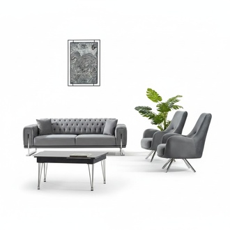 Grau Polstermöbel 2x Sessel Wohnzimmer Polstersessel Design Textil