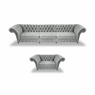 Grau Sofa Dreisitze Set Wohnzimmer Sessel Einrichtung Polstermöbel Chesterfield