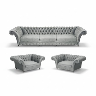 Grau Sofagarnitur 3tlg sofa Wohnzimmer Einrichtung Polstermöbel Chesterfield