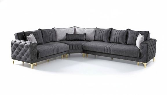 Grau Wohnzimmer Ecksofa L-Form Modern Chesterfield Neu Luxus Sofa