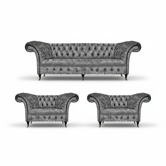 Grau Wohnzimmer Set 3tlg Design Möbel Sofagarnitur Polstermöbel Chesterfield