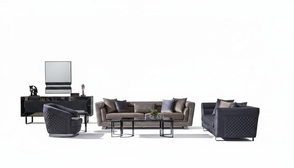 Grau Wohnzimmer Set aus Holz und Textil modern und stilvoll