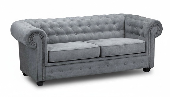 Graue Chesterfield Couch Polster Möbel Zweisitzer Couchen Sofas Stoff Textil