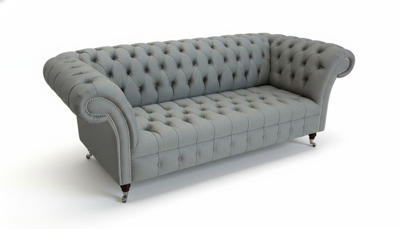 Graue Chesterfield Couch Textil Polster Sitz Garnitur Sofa Stoff Sofas 3 Sitzer