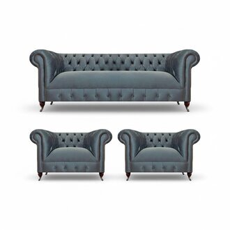 Graue Chesterfield Möbel Sitzsofas Designer Sessel Wohnzimmer Möbel 3tlg