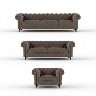 Graue Chesterfield Sitzmöbel Eleganter Dreisitzer Edler Lehnsessel 3tlg
