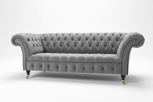 Graue Chesterfield Sofa Couch Design Polster Sofas Couchen Stoff Textil Leder
