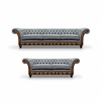 Graue Chesterfield Stoffsofas Luxuriöse Wohnzimmer Couchgarnitur 2tlg