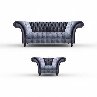 Graue Chesterfield Textil Garnitur Designer Sofagarnitur 3-Sitzer 2tlg
