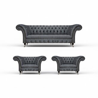 Graue Garnitur Chesterfield Sitzmöbel Designer Couch 2x Polstersessel