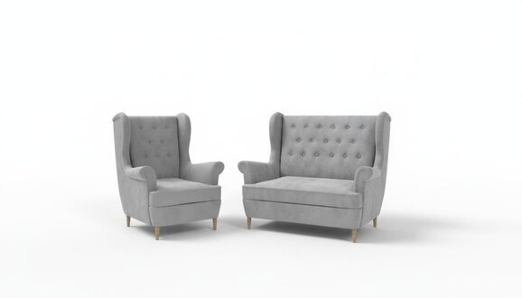Graue Stoff Chesterfield Sofagarnitur 2+1 Sitzer Sofa Couch Polster Samt