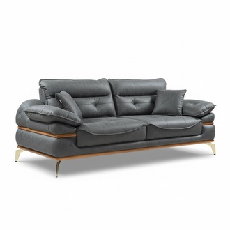 Grauer Designer Dreisitzer Wohnzimmer Sofa 3-Sitzer Couch Edelstahlfüße