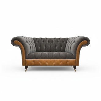 Grauer Exklusiver Chesterfield Zweisitzer Komfortable Textil Edle Sofas