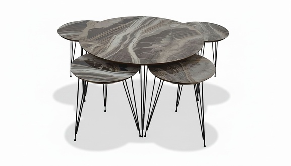Grauer Holz Couchtisch mit modernem Design und Beistelltischen