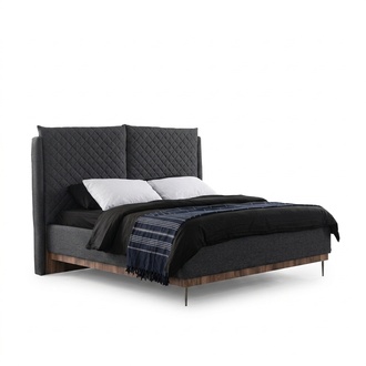 Graues Schlafzimmer Bett Designer Möbel Luxus Polsterbetten Holzgestell