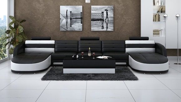Modern Ledersofa Sofa Couch Design Wohnlandschaft Ecksofa Dekor Garnitur
