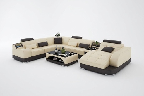 Große Relax Liege Couch Polster Sitz Eck Garnitur Wohnlandschaft Leder U Form