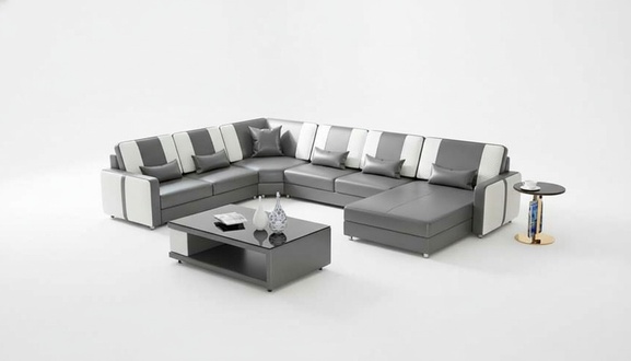 Große Wohnlandschaft Sofa Ecksofa U Form Grau Kunstleder XXL Modern
