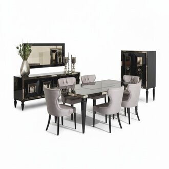 Großes Essecke Essgruppe Esszimmer Esstisch Stühle 10tlg Schwarz Holz