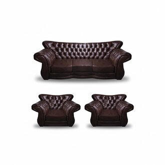 Grün Leder Sofa Set 3tlg Sitzmöbel Braun Sofagarnitur Komplett Chesterfield
