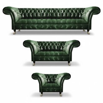Grün Leder Sofas Set 3tlg Wohnzimmer Sofagarnitur Polstermöbel Chesterfield