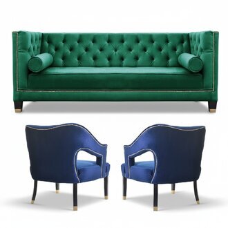 Grün Sofagarnitur 3tlg Set Couch Garnituren Sitz Polster Chesterfield Set Samt