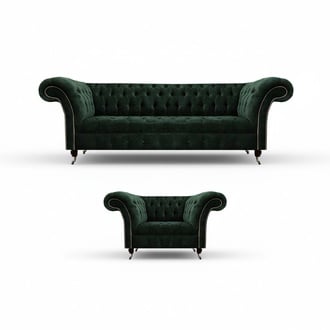 Grün Sofas Garnitur 2tlg Sofa Dreisitzer Textil Sessel Wohnzimmer Couch