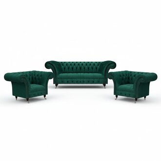 Grüne Chesterfield Polstergarnitur Designer 3-Sitzer 2x Lehnsessel 3tlg