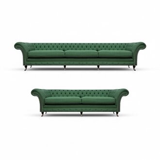 Grüne Chesterfield Sitzmöbel Garnitur Moderner Dreisitzer Luxus 2-Sitzer