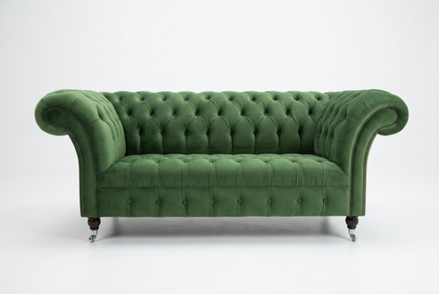 Grüne Chesterfield Textil Couch Zwei Sitzer Polster Sofa 185cm Stoff Leder neu