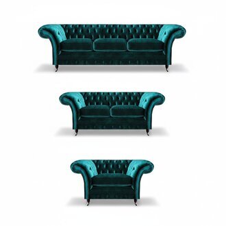 Grüne Wohnzimmer Chesterfield Garnitur Designer Polstermöbel Luxus Set