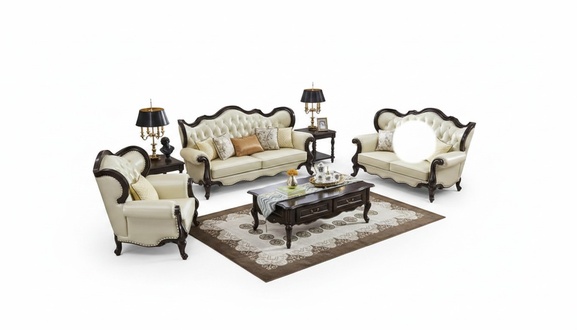 Gruppe Sofagarnitur 3+3+1 Sitzer Luxus Sofa Sessel Sofas Leder Set