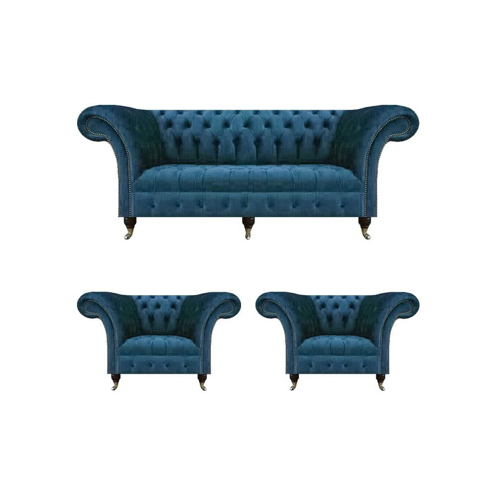Chesterfield Modern Set 3tlg Luxus Sofas Komplett Einrichtung Sessel Sitzmöbel