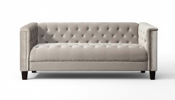 Hellgrau Dreisitzer Textil Chesterfield Wohnzimmer Modern Design Couchen Sofa