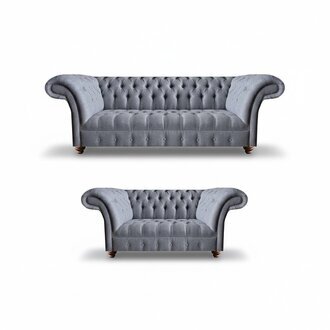 Hellgraue Chesterfield Polstercouchen Designer 3-Sitzer Zweisitzer 2tlg