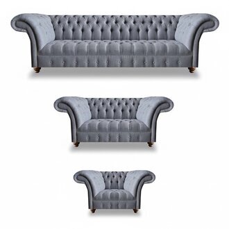 Hellgraue Chesterfield Polstergarnitur Designer Textil Sofas Sessel 3tlg
