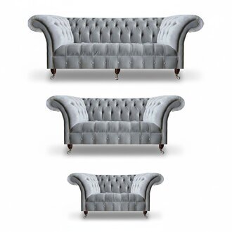 Hellgraue Chesterfield Textilsofas Designer Dreisitzer Sessel Sitzmöbel