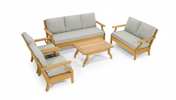 Hellgraue Terrassen Möbel Designer 3-Sitzer 2x Lehnsessel Couchtich 5tlg