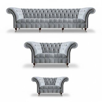 Hellgraue Wohnzimmer Chesterfield Sofas Sessel 2-Sitzer Viersitzer 3tlg