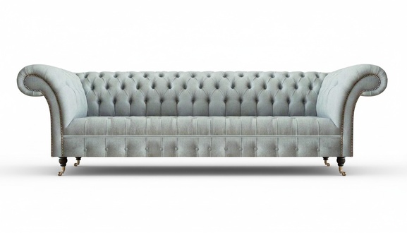Hellgrauer Chesterfield Viersitzer Moderne Edle Wohnzimmer Sitzmöbel