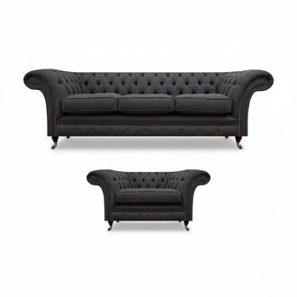 Hellschwarze Chesterfield Wohnzimmer Garnitur Designer Polster Möbel