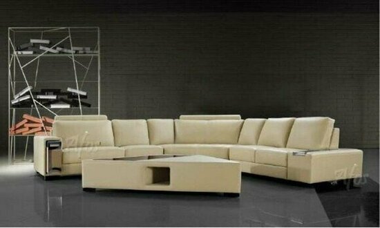 Wohnlandschaft Polster Ecke Eck Sofa Couch Beige Garnitur Landschaft Leder