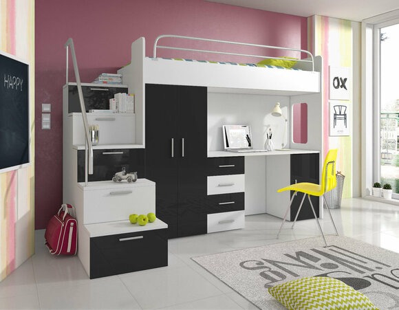 DOPPELSTOCKBETT STOCKBETT SCHWARZ BETT KINDERZIMMER ETAGENBETT MIT SCHREIBTISCH